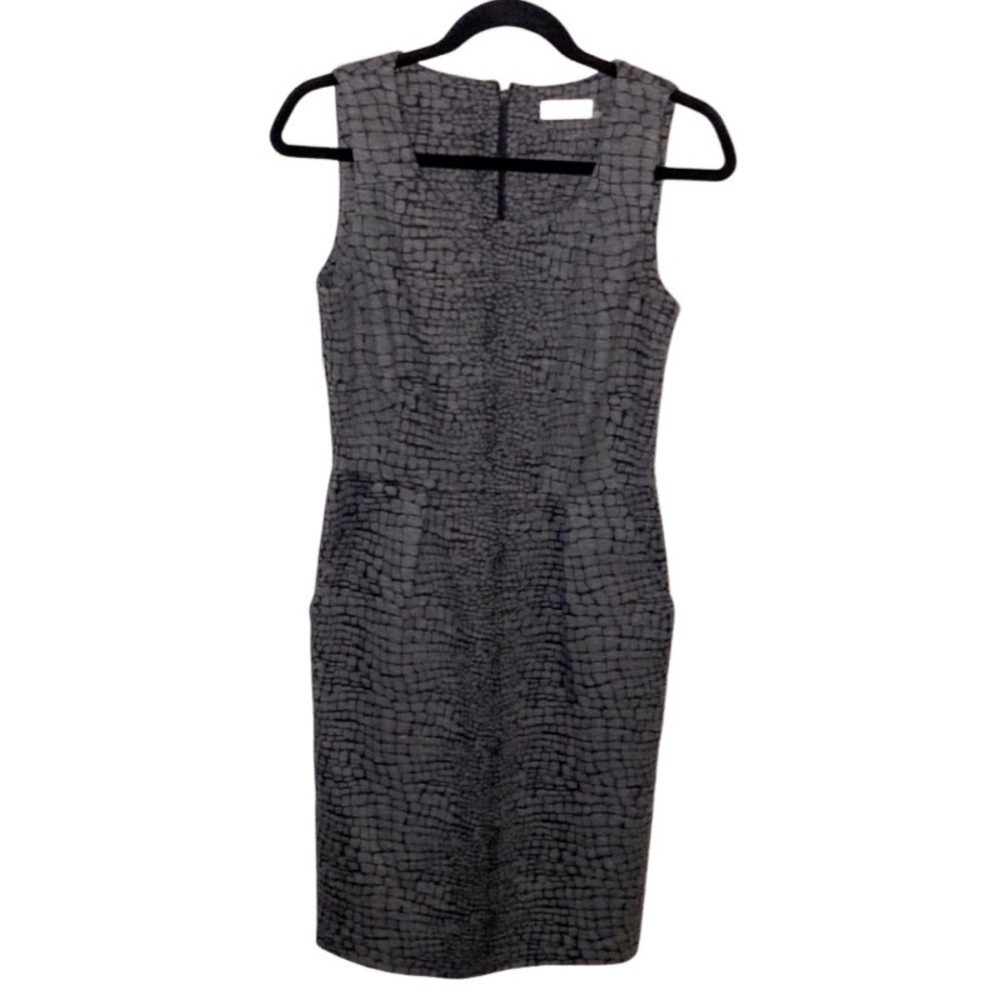 Calvin Klein Gray Sleeveless Sheath Midi Dress Square Neck. Size 4. Zipper back.
